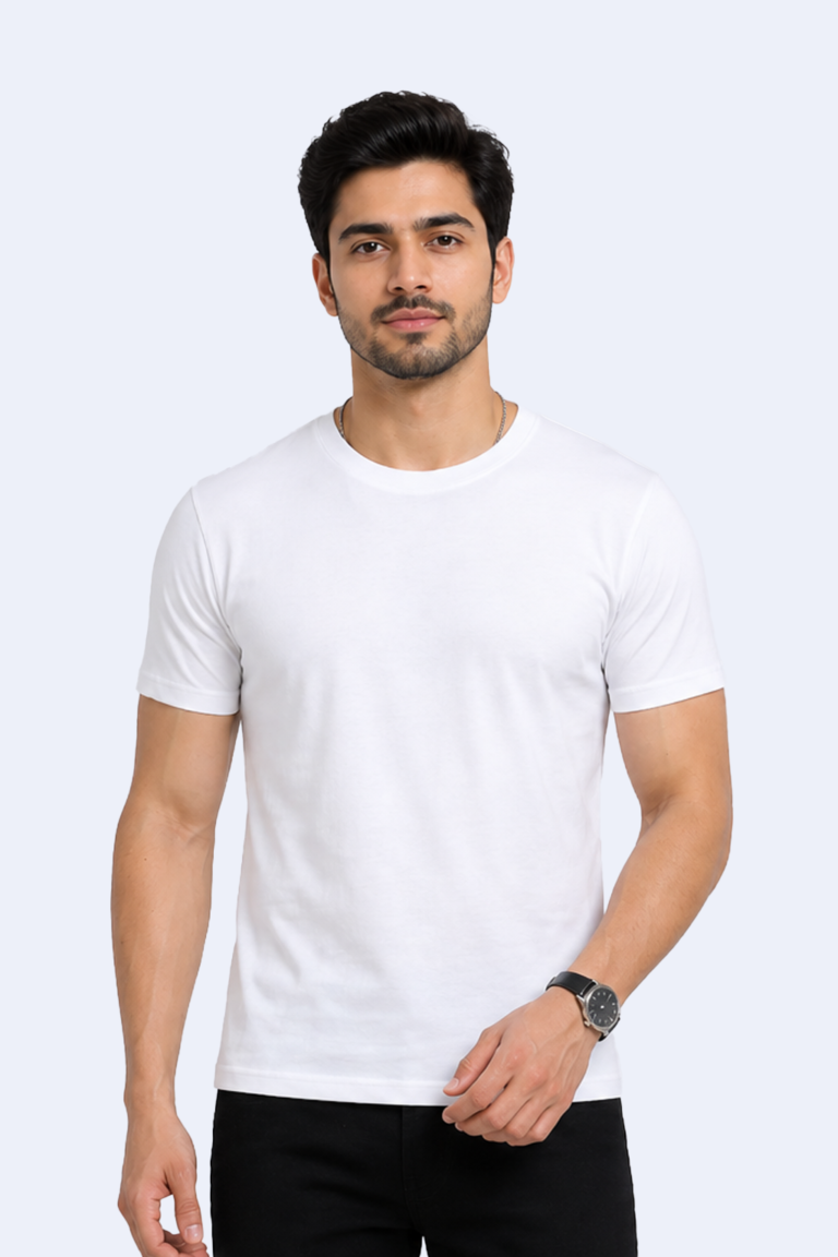 Ecobliss white round neck recycled polycotton T-shirt for eco-friendly branding.