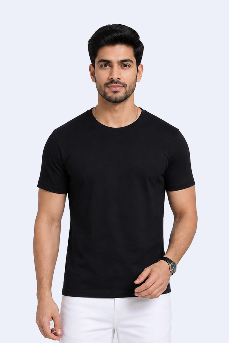 Ultra Comfo black crew neck T-shirt made from 180 GSM 100% cotton.