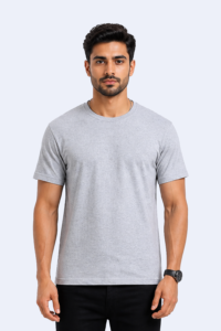 Ultra Comfo grey crew neck T-shirt in soft 180 GSM 100% cotton fabric.