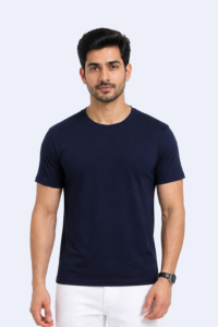 Ultra Comfo navy blue crew neck T-shirt crafted from 100% cotton UltraFine single jersey.