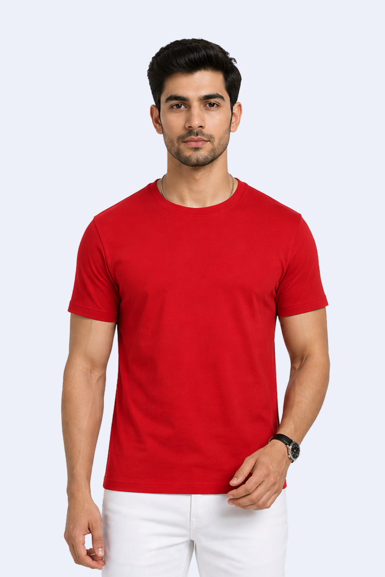 Ultra Comfo red crew neck T-shirt in breathable 180 GSM 100% cotton.