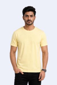 Ultra Comfo yellow crew neck T-shirt in 180 GSM 100% cotton single jersey fabric.