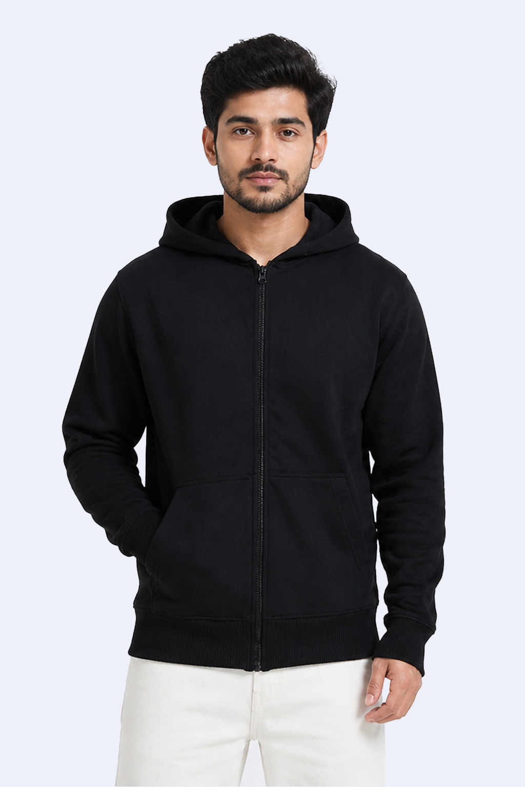 Black zipper hoodie for corporate branding, team uniforms and custom logo printing by Brand Tees Co Hyderabad